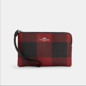 Coach Corner Zip Wristlet With Buffalo Plaid Print